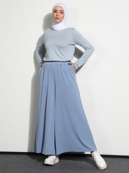 Yumuşak Tuşeli Geniş Paça Örme Pantolon Etek İndigo