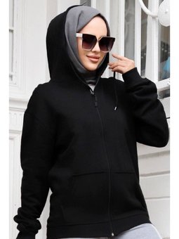 Aysen Kapüşonlu Siyah Hırka