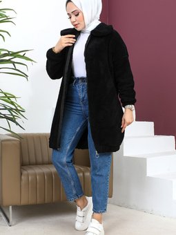 Fermuarlı Peluş Hırka 725 Siyah