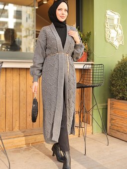 Kiraz Desenli Triko Hırka 748 Antrasit