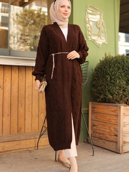 Kiraz Desenli Triko Hırka 748 Kahve