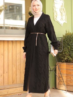 Kiraz Desenli Triko Hırka 748 Siyah