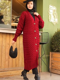 Örgülü Triko Hırka 746 Bordo