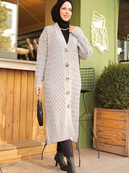 Örgülü Triko Hırka 746 Gri