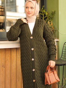 Örgülü Triko Hırka 746 Haki