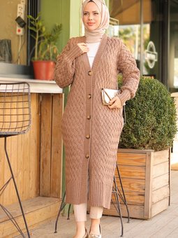 Örgülü Triko Hırka 746 Vizon