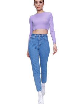 Açık Mavi Sade Mom Jean Pantolon