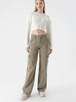 Haki Geniş Paça Kargo Cep Pantolon