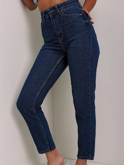 Koyu Mavi Sade Mom Jean Pantolon