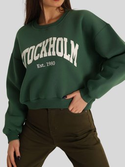 Koyu Yeşil Önü Baskılı Üç İplik Sweat