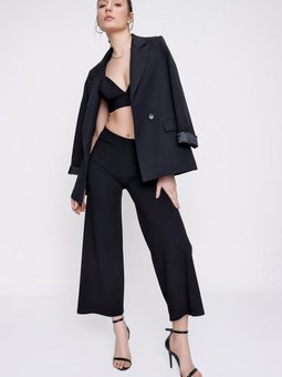 Siyah Bel Lastikli Crep Scuba Pantolon