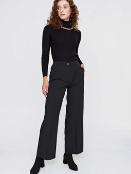 Siyah Bol Paça Beli Lastikli Pantolon