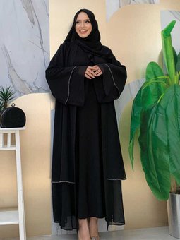 7835 Şifon Taşlı Ferace Siyah