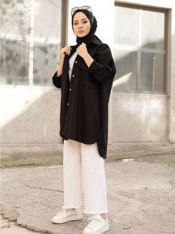 Çift Cep Kapaklı Oversize Gabardin Gömlek