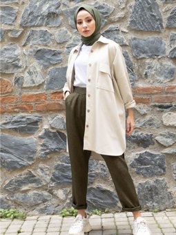 Çift Cep Kapaklı Oversize Gabardin Gömlek
