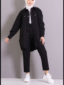 Çift Cepli Çıtçıtlı Oversize Gabardin Gömlek