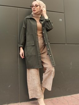 Haki Çift Gabardin Gömlek