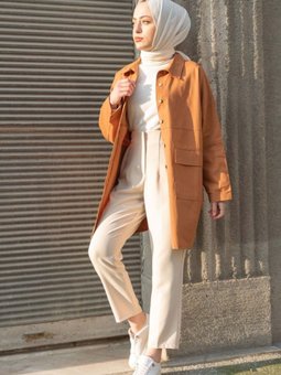 Kahverengi Çift Cepli Gabardin Gömlek