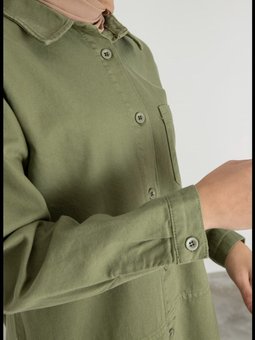 Önü Robalı Tek Cepli Oversize Gabardin Gömlek