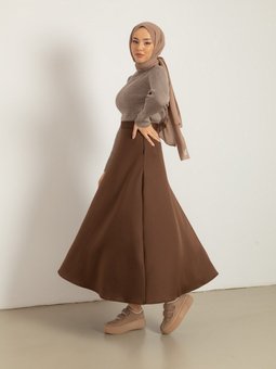 Scuba Kumaş Kloş Etek Kahve