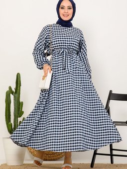 Kuşaklı Yarasa Kol Elbise Bebe Mavisi