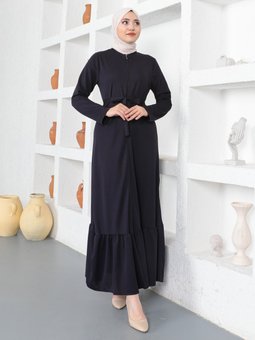 Fermuarlı Kuşaklı Mürdüm Ferace