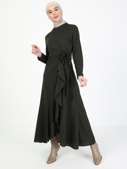 Fırfır Detaylı Haki Elbise