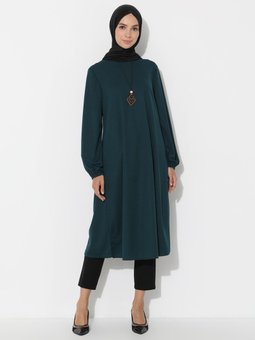 Kolye Detaylı Zümrüt Yeşili Tunik