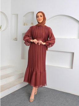 Kahve Janjan Abiye Elbise