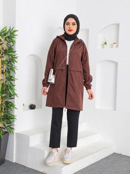 Kahve Spor Kapişonlu Trenç