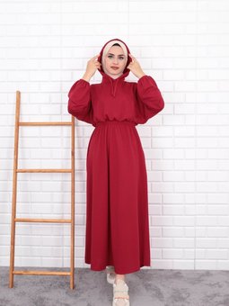 Kapişonlu Bordo Elbise