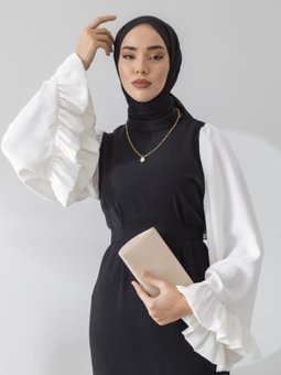 Kendinden Kemerli Kol Fırfır Detaylı Elbise