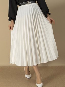 Beyaz Piliseli Uzun Etek Me000325