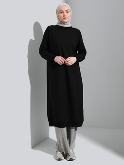 Bisiklet Yaka Uzun Sweatshirt Siyah Refka Basic