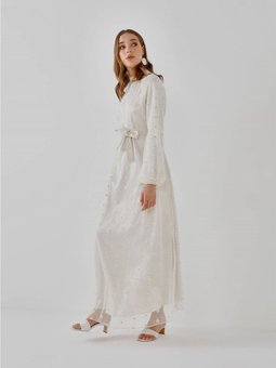 Tül Papatya Abiye Elbise Ekru