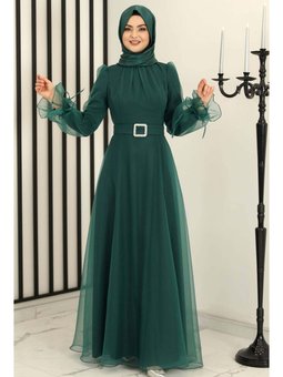Selen Zümrüt Yeşili Abiye Elbise