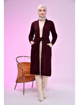 Tesettur Uzun Triko Kadin Anne Hirka Bordo