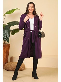 Triko Uzun Cepli V Yaka Mürdüm Hırka