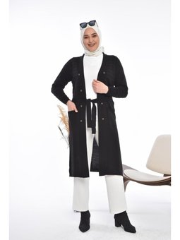 Triko Uzun Cepli V Yaka Siyah Hırka