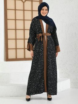 Siyah Tarçın Pat Ve Manşet Garnili Abaya