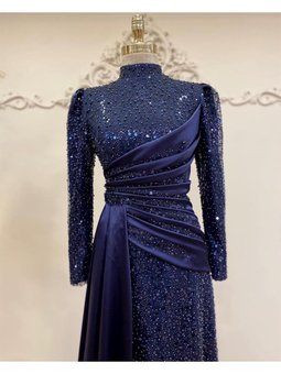 Drapeli Abiye Elbise Lacivert