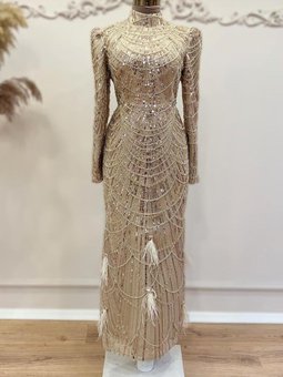 Selena Abiye Elbise Bej