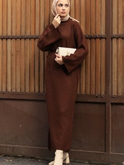 Hansy Kahverengi Triko Elbise