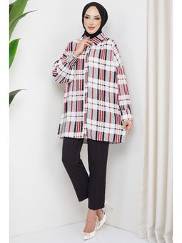 Kolu Pileli Büyük Beden Beyaz Tunik