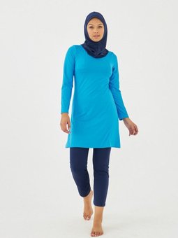 Açık Mavi Hmm Haşema Klasik Tam Kapalı Mayo