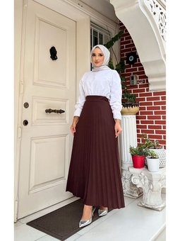 Piliseli Kloş Kalıp,(s M L Xl 36 48 Beden Aralığında),kahverengi Skuba Krep Etek