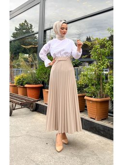 Piliseli Kloş Kalıp,(s M L Xl 36 48 Beden Aralığında),taş Rengi Skuba Krep Etek