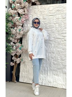 Harf Nakışlı Oversıze Sweatshirt