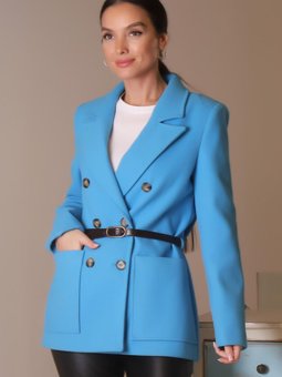 Mavi Uzun Kollu Kemerli Ceket