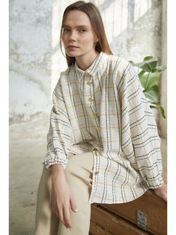 Beyaz Ekose Çizgili Tuvit Gömlek